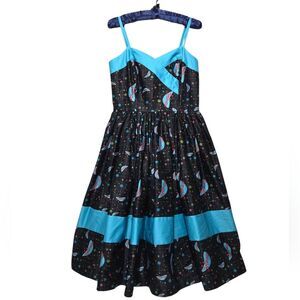 Unique Vintage x Jetsons Black and Blue Spaghetti Strap Party Dress 50's Style